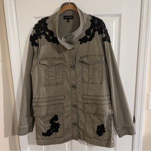 Lane Bryant Camo Green Military Jacket with Lace Overlays size 26/28